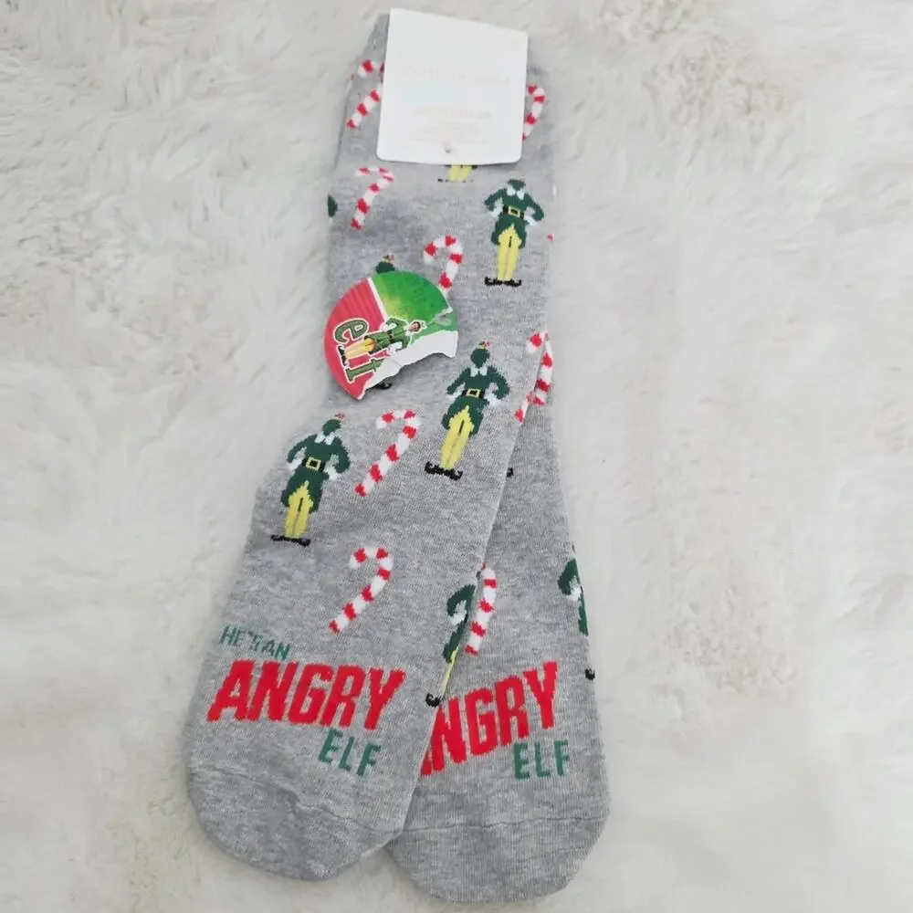 American Eagle Gray Angry Elf Holiday Crew Socks NWT One Size Unisex Christmas